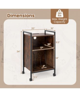 Mobile Record Player Stand with Power Outlet Storage
