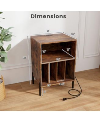 Record Player Stand with Storage Shelf and Charging Station