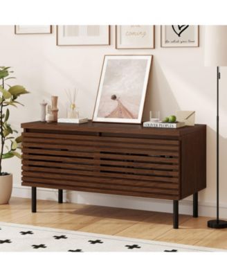 Mid-Century Fluted TV Console with Hidden Compartments and Metal Legs