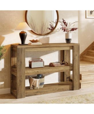 41.34-Inch Console Table, 3-Tier Farmhouse Entryway Table with Storage Shelves, Narrow Sofa Console Behind the Couch