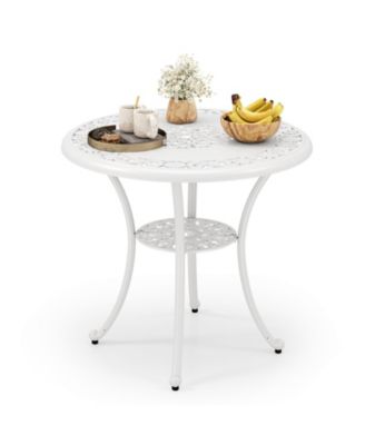 Round Cast Aluminum Patio Dining Table with Umbrella Hole