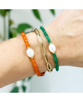 Green Onyx Bead Pearl Bracelet 14K Gold