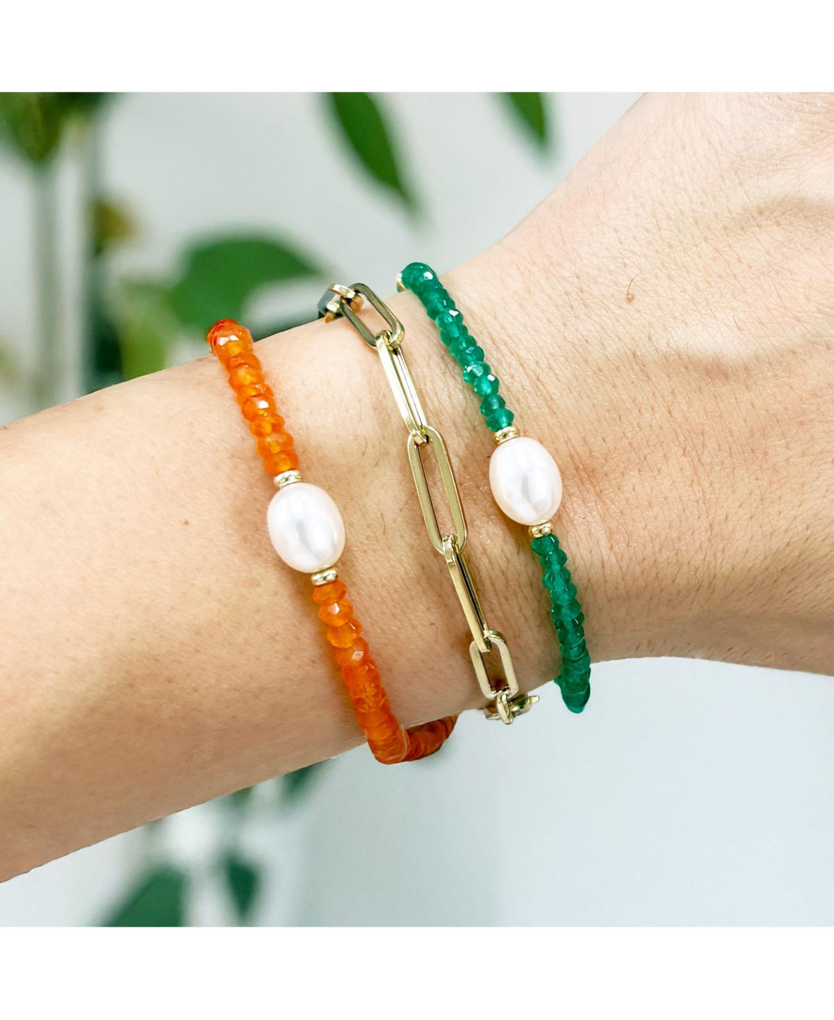 The Lovery Green Onyx Bead Pearl Bracelet 14K Gold