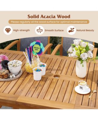 Expandable Acacia Wood Patio Dining Table for 6-8