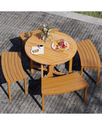 36 in Round Folding Acacia Wood Patio Dining Table