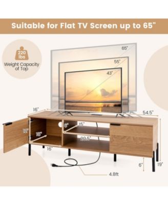 TV Stand with Built-in Charging Station and Enclosed Cabinets for 65 in TVs
