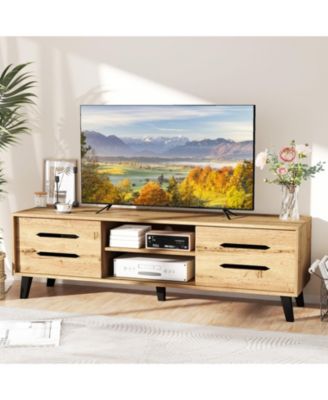 59 in Mid-Century TV Stand with Sliding Doors and Cable Management