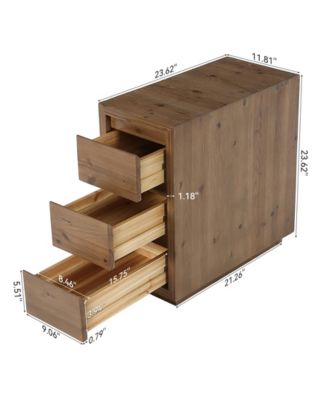 Solid Wood Nightstand with 3-Drawers,  Side Table, Assembly Wooden Bedside Table