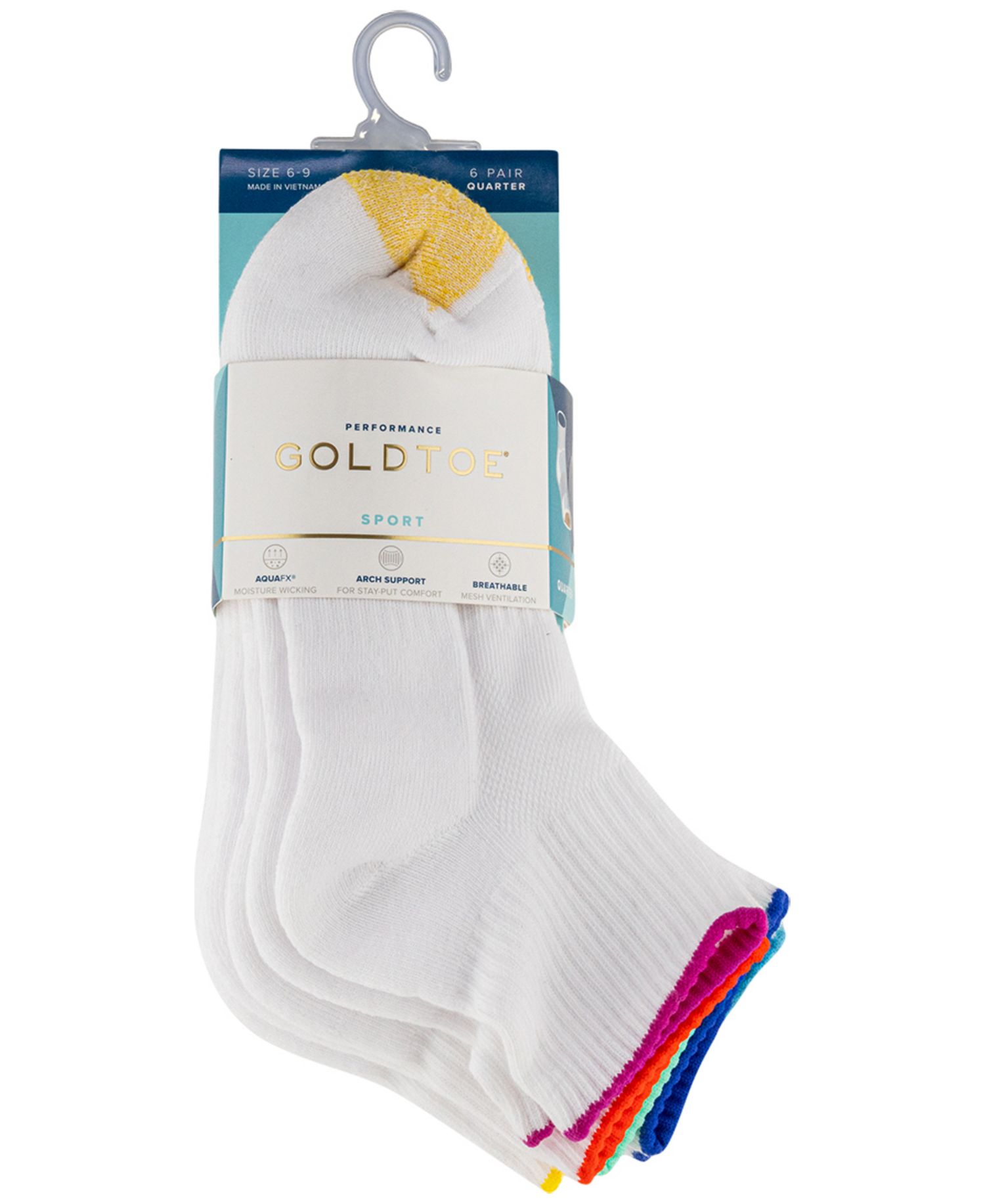 Women's Sport Half Cushion Quarter Socks, 6-Pack