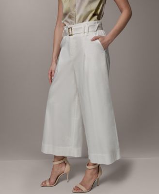 Petite Pleated Wide-Leg Cropped Pants