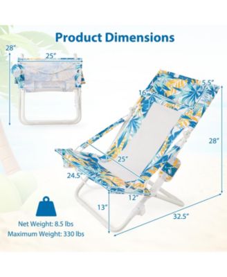 Portable Folding Beach Chair Set of 2 with Storage Pockets