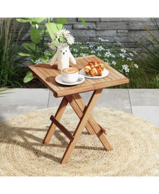 Patio Folding Side Table w/X-shaped Legs Slatted Tabletop for Backyard Outdoor