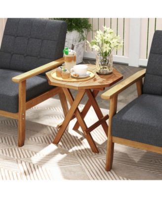 Patio Folding Side Table w/ X-shaped Legs and Slatted Tabletop for Backyard