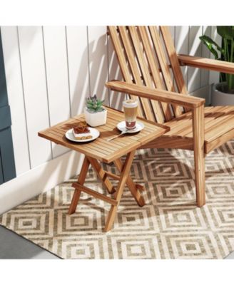 Patio Folding Side Table w/ X-shaped Legs and Slatted Tabletop for Backyard