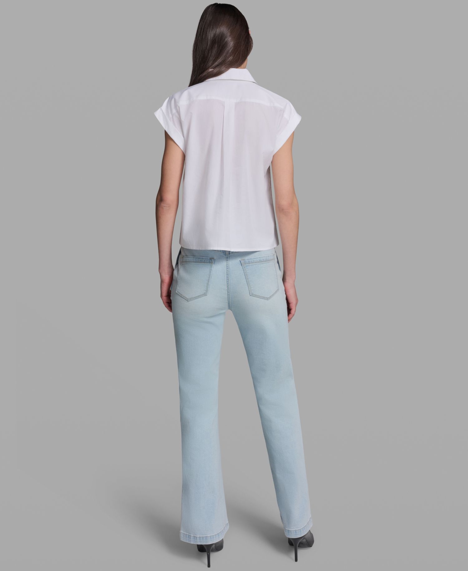 Petite Bow Scenic Poplin Collared Shirt