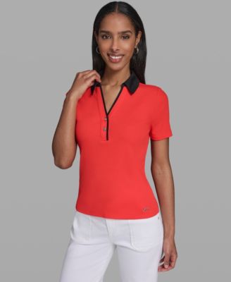 Petite V-Neck Polo Collar Top