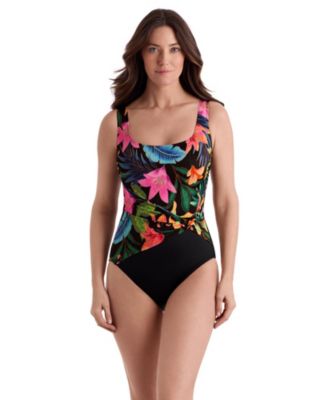 Women's Twist Pull Sash Tank Long Torso One-Piece Swimsuit