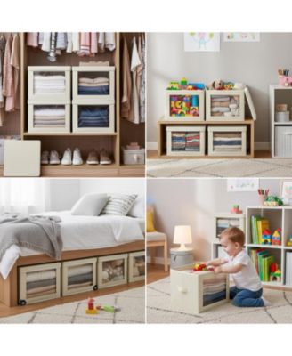 Stackable Storage Bins With Lids Foldable Closet Organizers Transparent Window Removable Lids Firm Handles 4 Pack