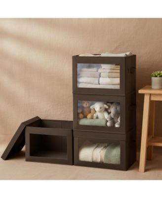 Stackable Storage Bins With Lids Foldable Closet Organizers Transparent Window Removable Lids Firm Handles 4 Pack