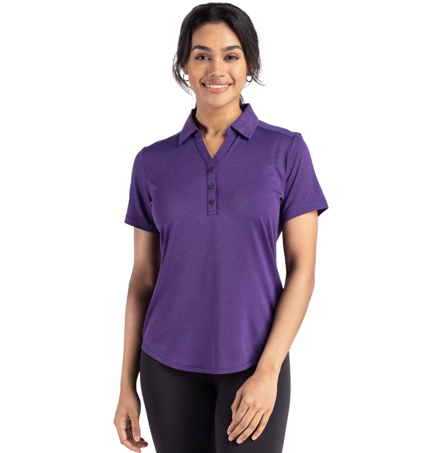 Женское поло Cutter & Buck Forge Stretch Short Sleeve Polo, цвет: Фиолетовый меланжевый — фото 1