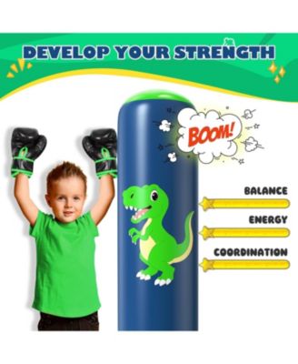 Inflatable Punching Bag, 48 Inch Stable Inflatable Boxing Bag for 3-6 Kids,Dinosaur Toy and Gifts for Boys and Girls, Kids Boxing Set