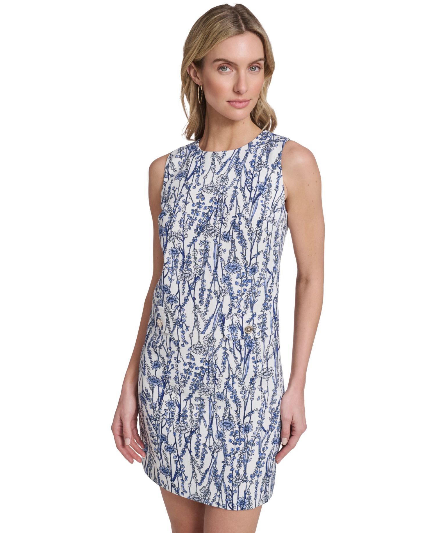 Women's Sleeveless Hopsack Pocket Shift Dress