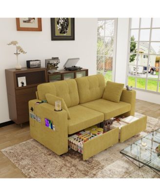 Compact Loveseat Sofa, 67" Chenille 2-Seater Couch Featuring Storage, USB Charging and Cup Holder for Small Spaces