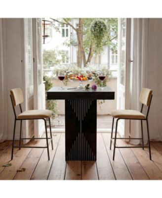 High Top Dining Table, 31.5-Inch Square Table with Pedestal for Dining Room, Living Room, Kitchen, Small Space