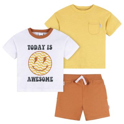 Gerber Baby Boys 3-Piece T-Shirts and Shorts Awesome Yellow 18 Months - Awesome 24$