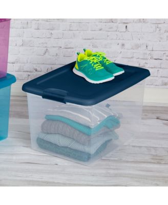 64 Quart Latching Plastic Storage Container Tote, Marine Blue, 12 Pack