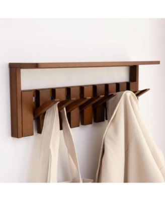Wall Mounted Wooden Coat Rack with Shelf Heavy Duty Entryway Organizer Solid Wood Display Storage