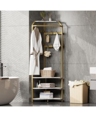 Corner Coat Rack with Shoe Storage, 4-Tier Hall Tree, 12 Hooks, Multi-Shelf Organizer for Entryway, Bedroom, Living Room