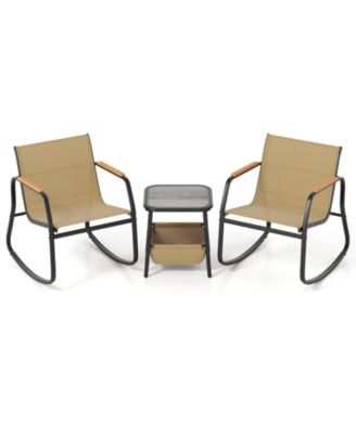 3 Piece Rocking Bistro Chairs and Side Table Set with Storage Bag