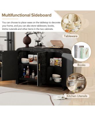 Retro Minimalist Curved Sideboard Gold Handles Adjustable Shelves Antique