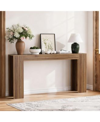 62.99in Extra Long Farmhouse Entryway Table Narrow Sofa Table Walnut
