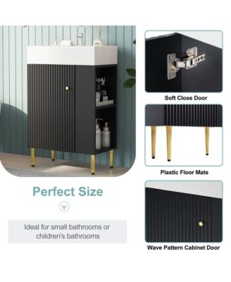 21.6" Bathroom Vanity with Ceramic Sink, Bathroom Storage Cabinet with Right Side Storage