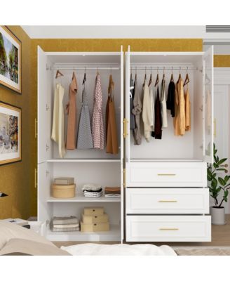 6-Door Big Armoires with 2 Hanging Rods, 3-Drawers, Shelves