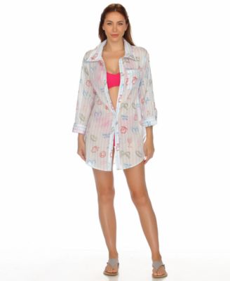 Women's Printed Button-Down Swim Cover-Up Shirt