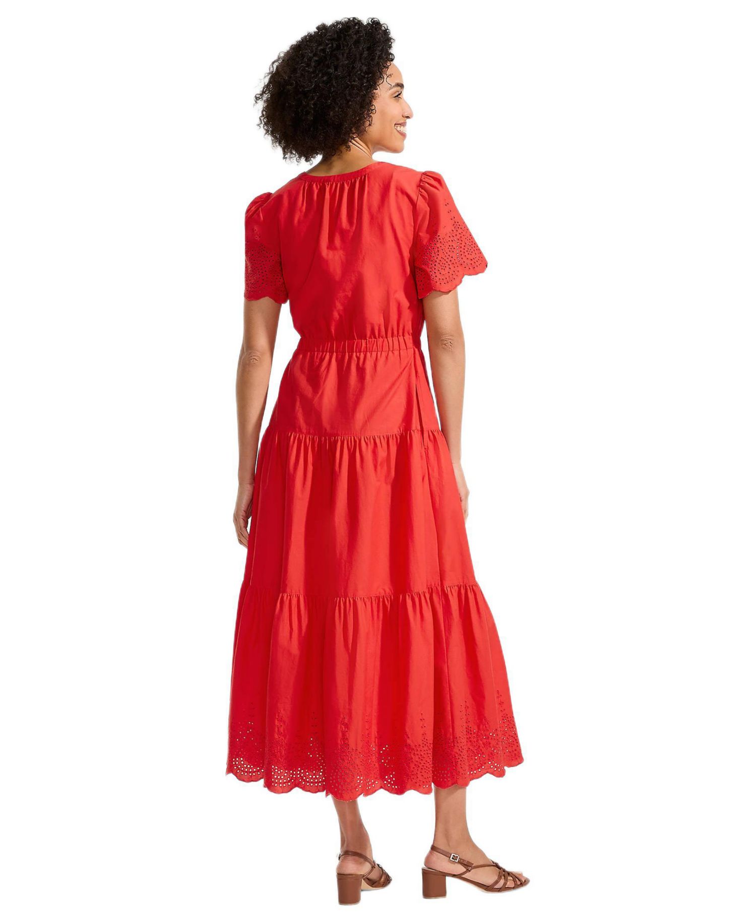 Women's Tiered Cotton Poplin Eyelet Maxi Dress