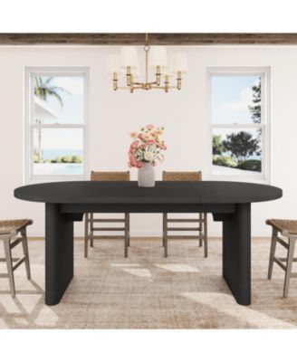 Dining Table for 4-6 People, Circle Kitchen Table with Cross Base, Farmhouse Wood Dinner Table for Apartment, Walnut Brown