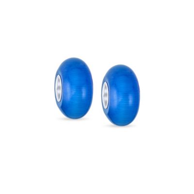 Bling Jewelry Set of 2 Smooth Opaque Murano Glass Charm Bead for European Bracelets Sterling Silver - Blue set 28$