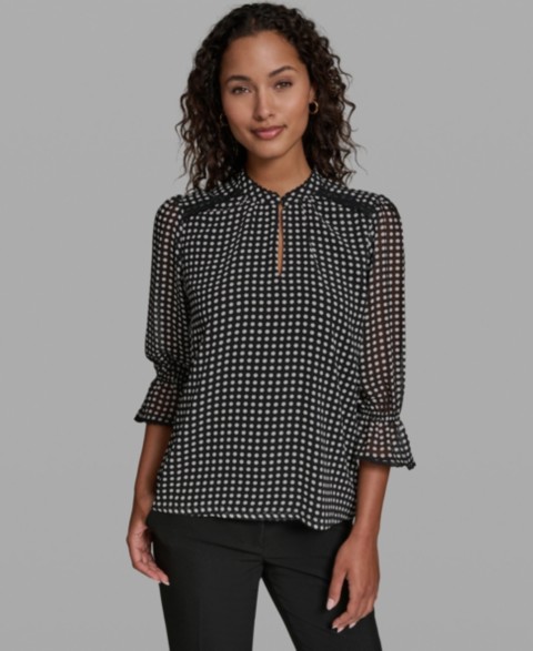 Женские блузки KARL LAGERFELD PARIS Women's Front Keyhole Polka Dot Woven Blouse