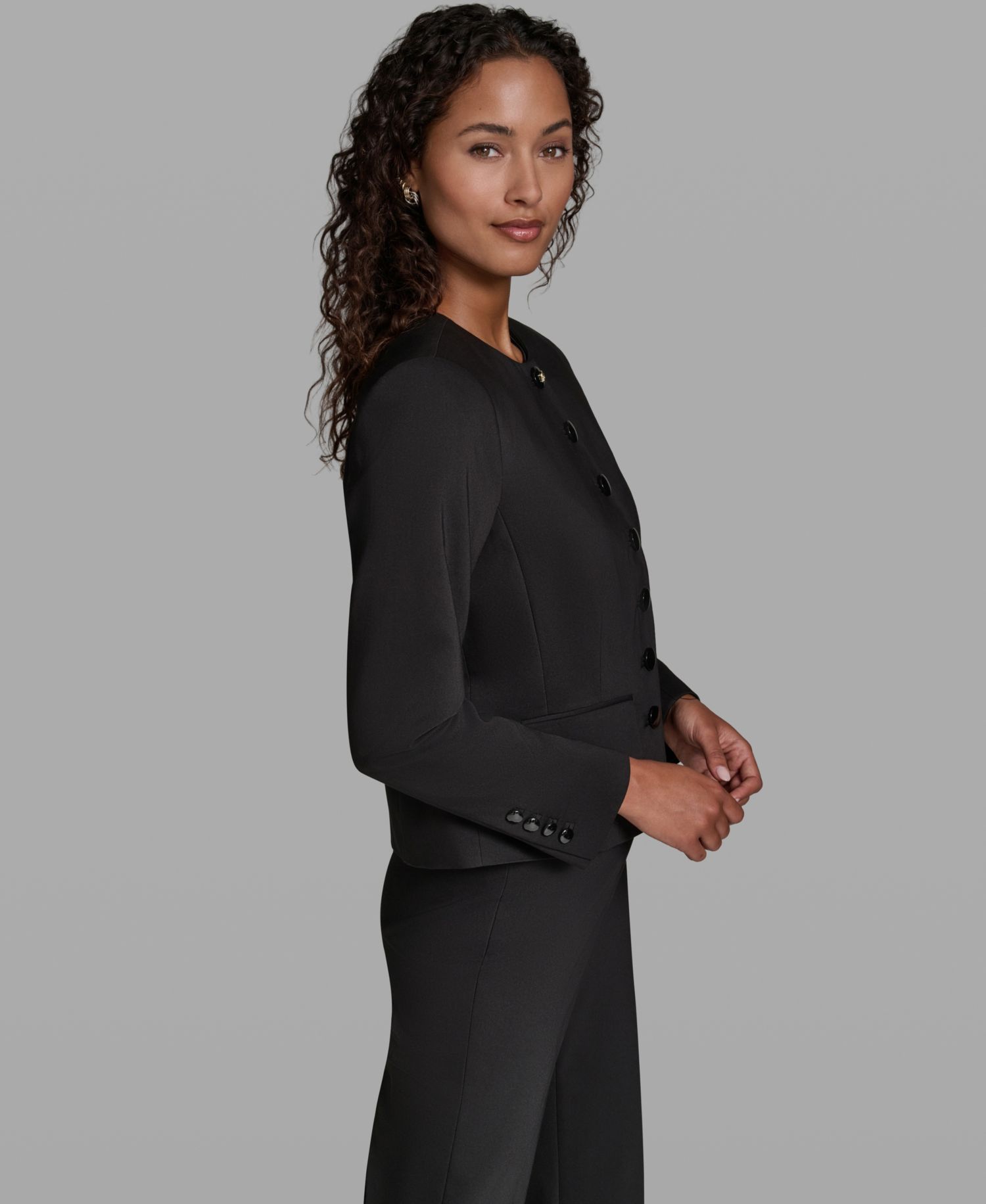 Women's Cotton-Blend Round Neck Cropped Jacket