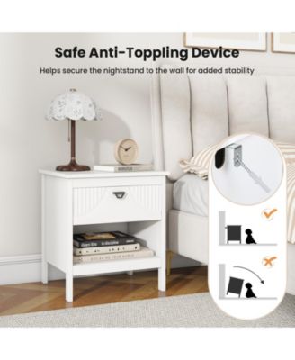 2-tier Wood Nightstand with Drawer and Open Storage Shelf for Bedroom