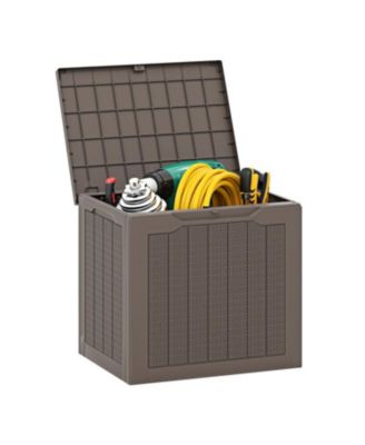 Outdoor Storage Box 25 Gallon Deck Box with Lockable Lid and Wicker-woven