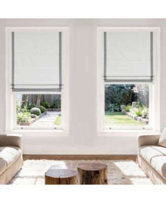 Cordless Pull Down Blackout Roman Shade with Ribbon Border