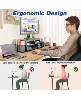 2-tier Monitor Stand Riser Desk Organizer With Drawer Pen Holder