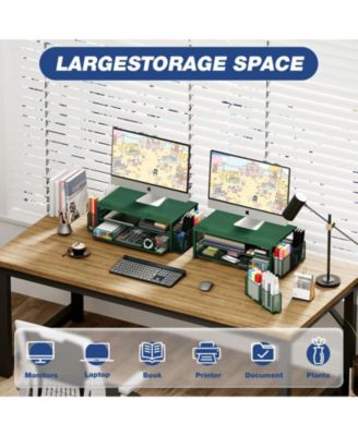 2-tier Monitor Stand Riser Desk Organizer With Drawer Pen Holder