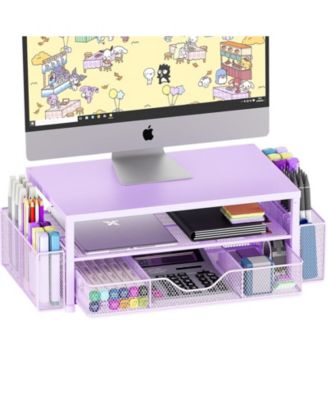 2-tier Monitor Stand Riser Desk Organizer With Drawer Pen Holder