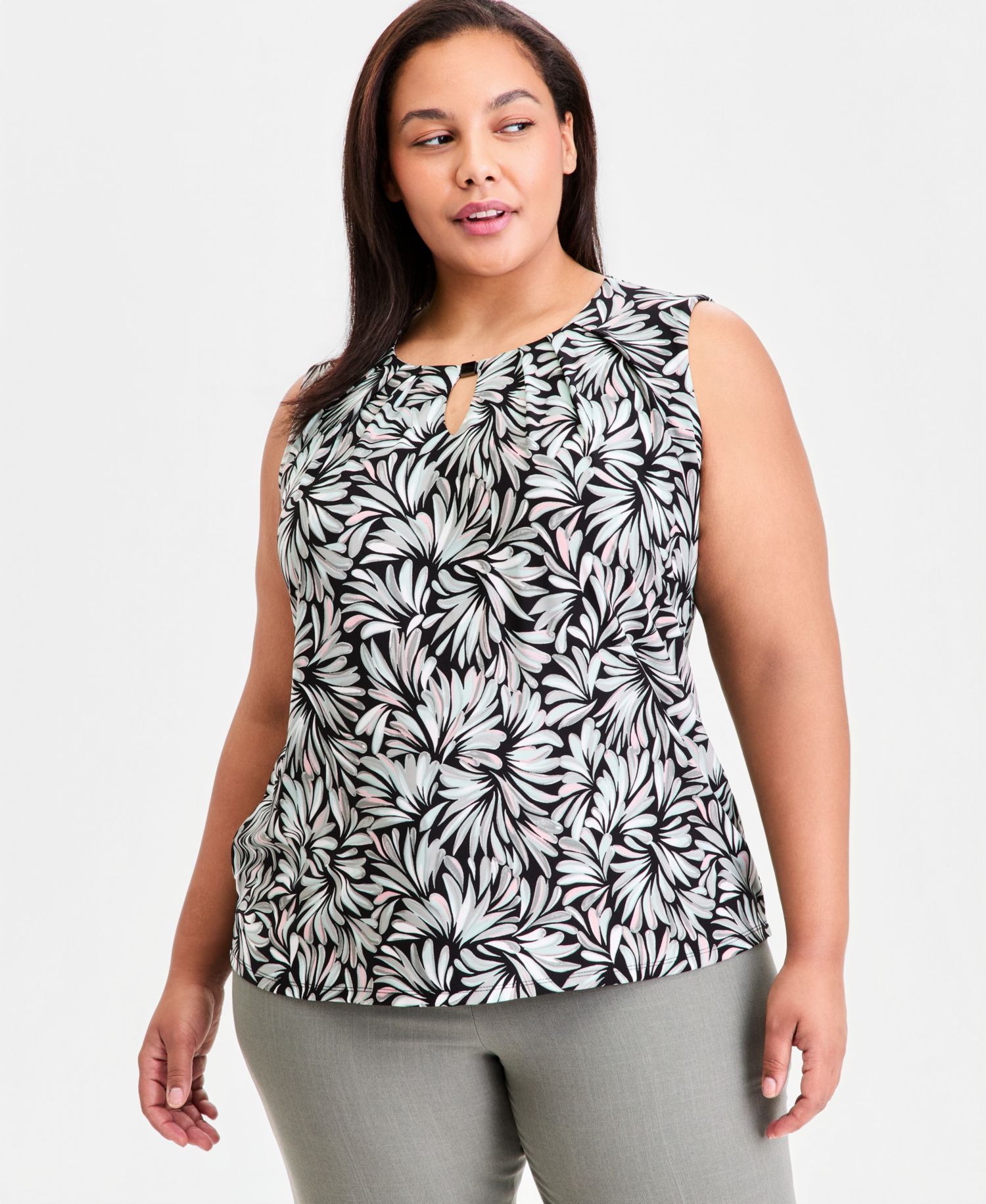 Plus Size Keyhole-Neck Sleeveless Knit Top